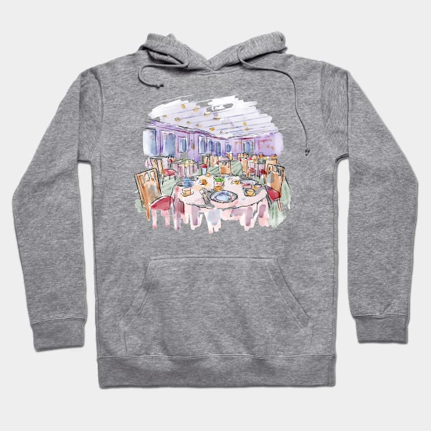 Restaurant Watercolor Illustration Hoodie by Mako Design 